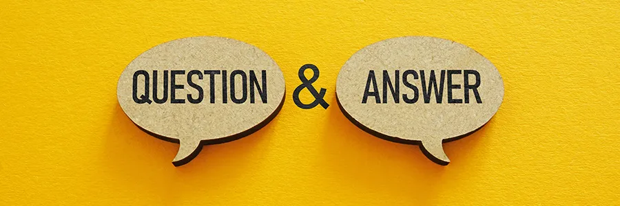 Cutout speech bubbles on a bright yellow background with the words “Question & Answer,” representing an FAQ section.